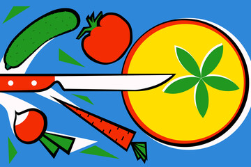 Set for cooking vegetable salad: tomato, cucumber, radish, tomato