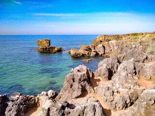 On the coast of the Atlantic Ocean. Illustration.