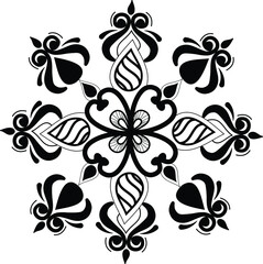 Hand drawn floral ornament in black color isolated on white background. Abstract creative floral design, ideal for fabric pattern and print