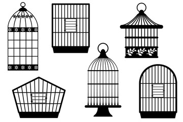Set of different bird cages on white background
