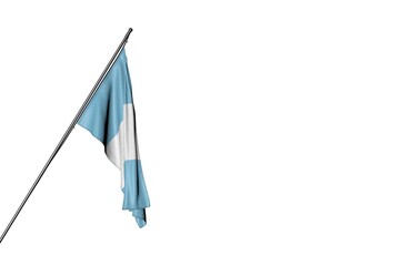 nice national holiday flag 3d illustration. - Guatemala flag hanging on a in corner pole isolated on white