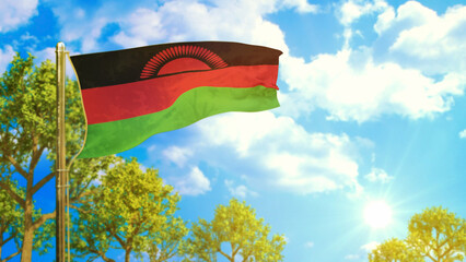 flag of Malawi at sunny day, love and peace symbol - nature 3D illustration
