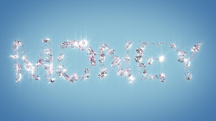 money - diamond text on light blue bg - abstract 3D illustration