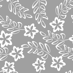 Fototapeta premium Delicate floral monochrome gray white seamless pattern 