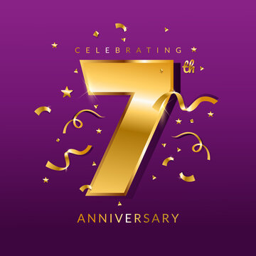 7th year anniversary vector banner template.birthday celebration banner with confetti.