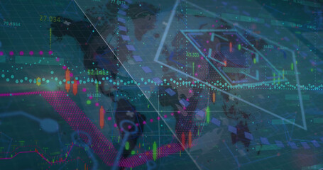 Image of data processing over blue background