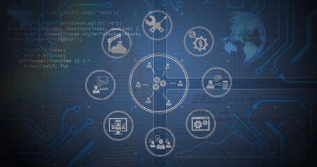 Image of data processing over blue background