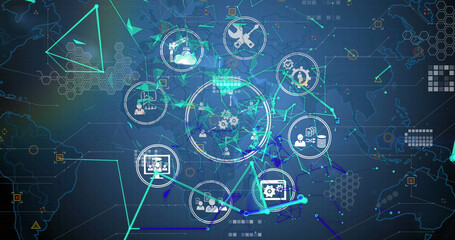 Image of data processing over blue background