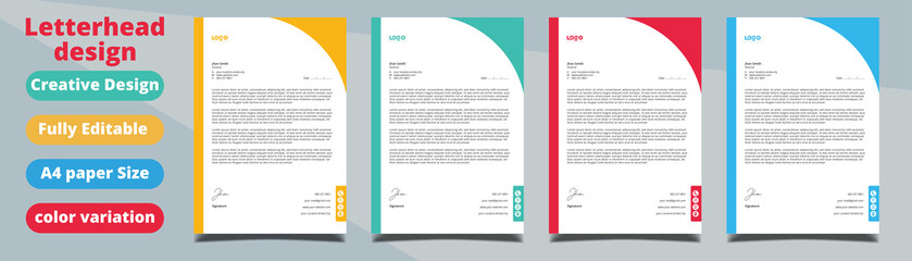 Clean and professional corporate company business letterhead template design with color variation bundle