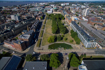 aerial view of Queens Gardens, Kinston upon Hull City park Leisure and events space 