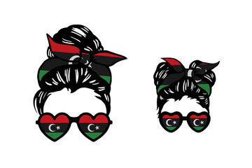 Family clip art in colors of national flag on white background. Libyan Arab Jamahiriya