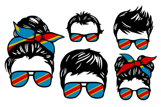 Family clip art set in colors of national flag on white background. Democratic Republic of the Congo - Powered by Adobe