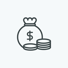 Money bag vector icon. Isolated business and finance icon vector design. Designed for web and app design interfaces.