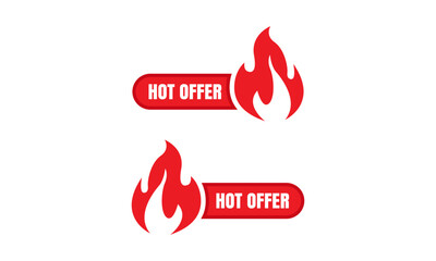 Hot Offer Tag Design Template. Hot Price and Offer labels. Hot sale price offer deal vector label templates. Flat linear promotion fire banner, price tag, hot sale, offer, price.