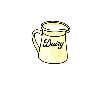 Jug of milk, dairy, food and drink, logo design. Meal, drinking, milk farm and dairy factory, vector design and illustration