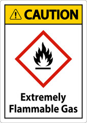 Caution Extremely Flammable Gas GHS Sign On White Background