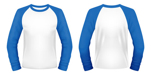 Long sleeve raglan t-shirt template. Front and back views. Vector illustration.