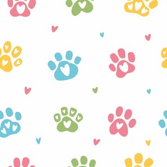 Vector children's pattern of hand-drawn paw prints of cats and dogs