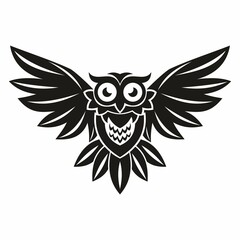 A bird of prey, a symbol of wisdom, an owl as a logo or tattoo