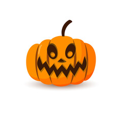 Halloween pumpkin icon 3D. Autumn symbol. Cartoon horror design. Halloween scary pumpkin face, smile. Orange squash silhouette isolated white background. Harvest celebration Vector llustration