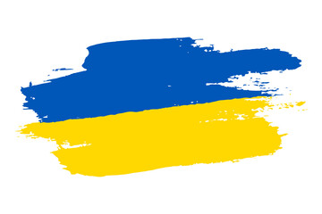 Ukrainian grunge texture flag, stylized brush stroke, isolated white background. Blue, yellow paint color brushstroke. Drawing national symbol Ukraine country. Patriotic design Vector illustration
