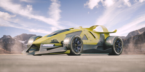 Naklejka na ściany i meble 3D rendering of a brand-less generic concept car