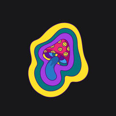 Magic trippy mushroom poster. Hippie Psychedelic illustration in acid rave y2k style. Vector retro illustration