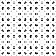Square seamless background pattern from black chip symbols are different sizes and opacity. The pattern is evenly filled. Vector illustration on white background