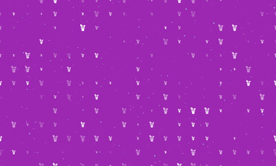 Seamless background pattern of evenly spaced white plant in pot symbols of different sizes and opacity. Vector illustration on purple background with stars