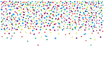 Falling colorful confetti. Birthday party background.