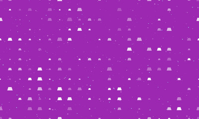 Seamless background pattern of evenly spaced white trapezoid symbols of different sizes and opacity. Vector illustration on purple background with stars