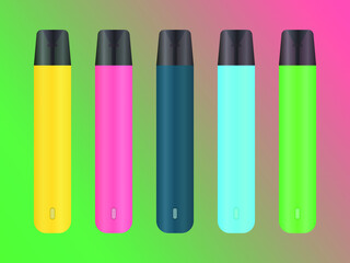 A set of elf bars. Electronic Cigarette. Multicolored vapes. Vector