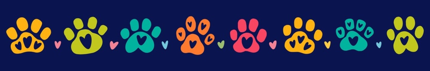 Vector children's pattern of hand-drawn paw prints of cats and dogs - obrazy, fototapety, plakaty