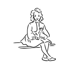 Black and white retro fashion model in sketch style. Hand drawn vector illustration