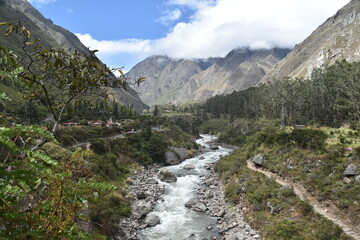 Fototapeta na wymiar Hiking the Ruta 2 on the Inca Trail in Peru on our way to Machu Picchu