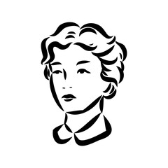 Black and white retro fashion model in sketch style. Hand drawn vector illustration