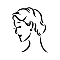 Black and white retro fashion model in sketch style. Hand drawn vector illustration