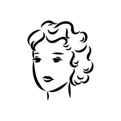 Black and white retro fashion model in sketch style. Hand drawn vector illustration