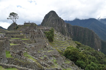 Machu Picchu and the mountains of the Sacred Urubamba Valley in Peru