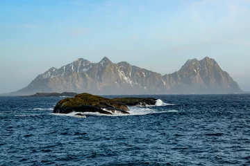 Fotobehang Incredible and famous mountain scenery by the sea in springtime in Norway in the Lofoten Islands. © JHG
