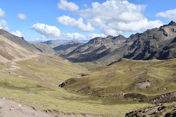 Rainbow Mountain Vinicunca (Montana de siete colores) and the valleys and landscapes around it in Peru