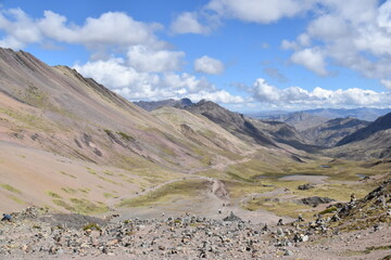 Rainbow Mountain Vinicunca (Montana de siete colores) and the valleys and landscapes around it in Peru