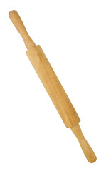 Wooden bamboo rolling pin isolated on white background close up
