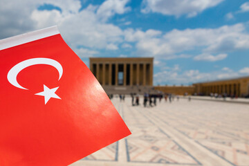 Turkish Flag and Anitkabir in Ankara. Turkish national or public holidays
