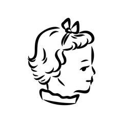 Black and white retro fashion model in sketch style. Hand drawn vector illustration