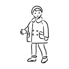 Black and white retro fashion model in sketch style. Hand drawn vector illustration