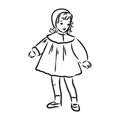 Black and white retro fashion model in sketch style. Hand drawn vector illustration