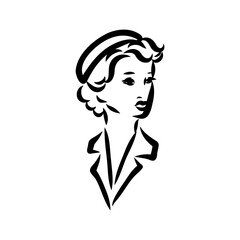 Black and white retro fashion model in sketch style. Hand drawn vector illustration