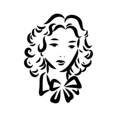 Black and white retro fashion model in sketch style. Hand drawn vector illustration