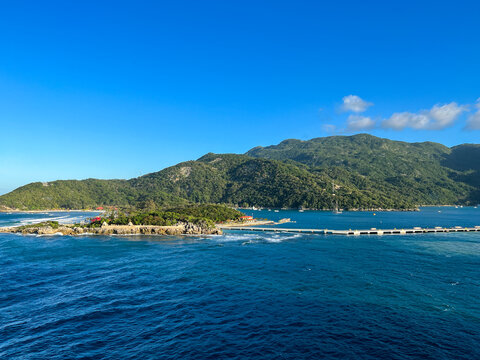 An aerial view of Labadee a Royal Caribbean Cruise Lines private beach area in Haiti.